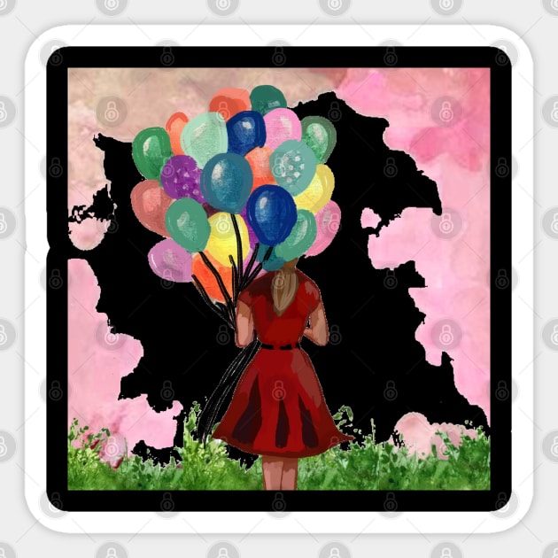 A girl holding balloons Sticker by Art by Ergate